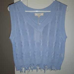 Distressed cropped blue sweater